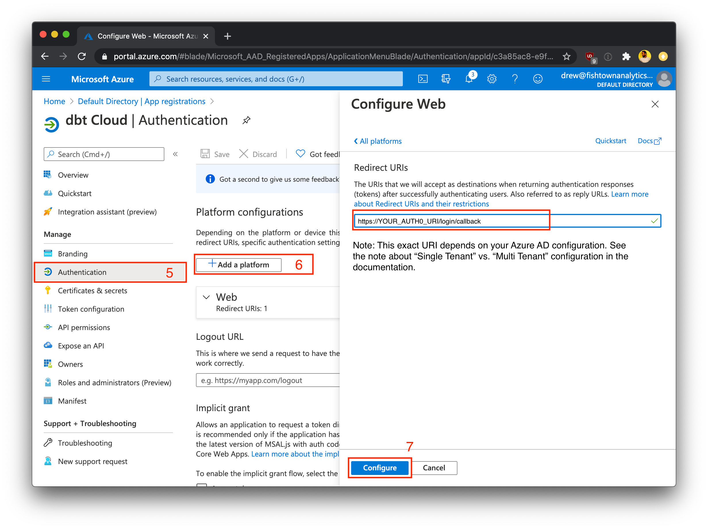 Configuring a Redirect URI